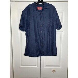 Woodys Retro Lounge Floral Print Button Up Shirt Navy Blue Large